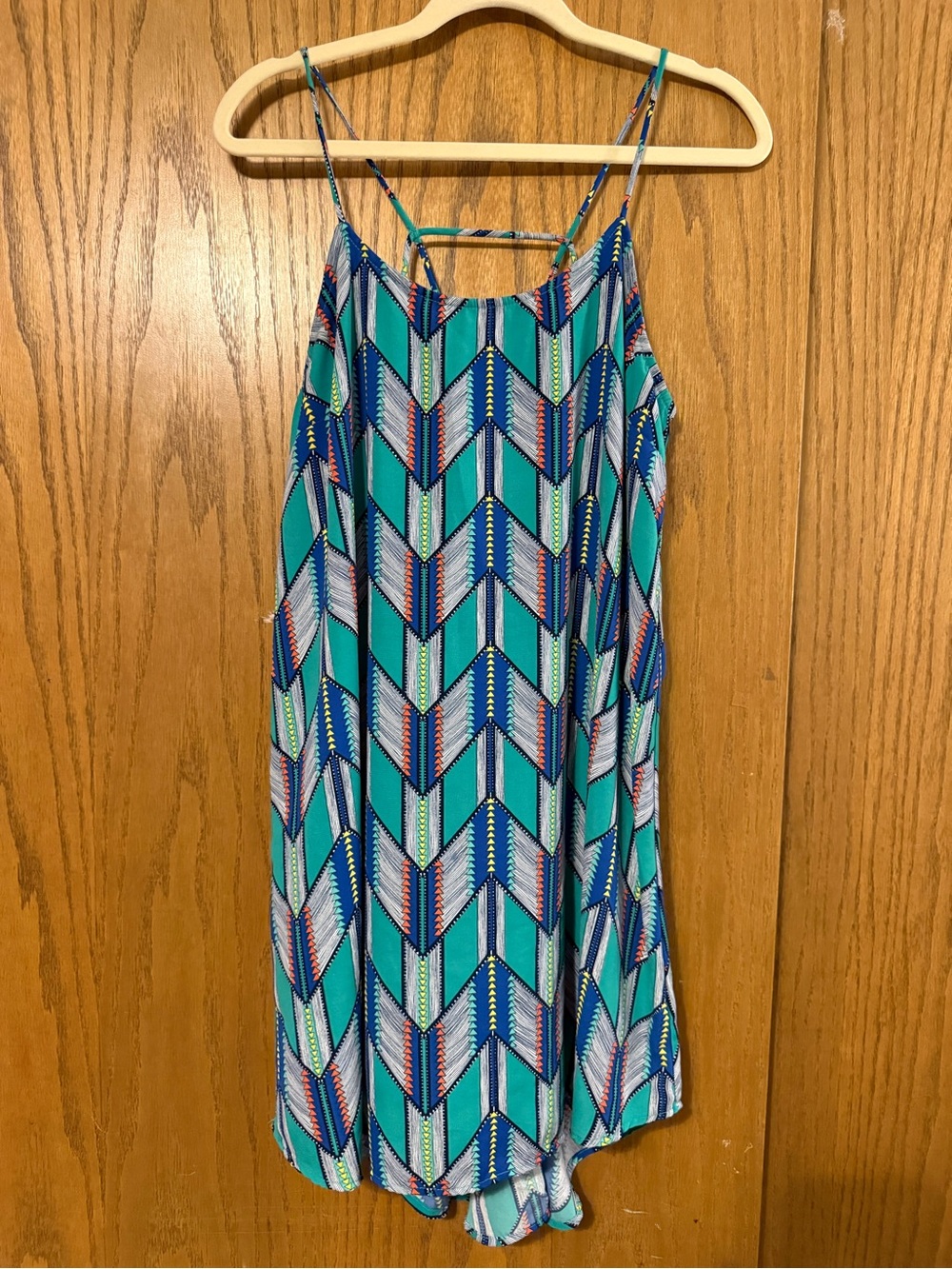 Forever 21 Teal, Blue and White Chevron Mini Dress